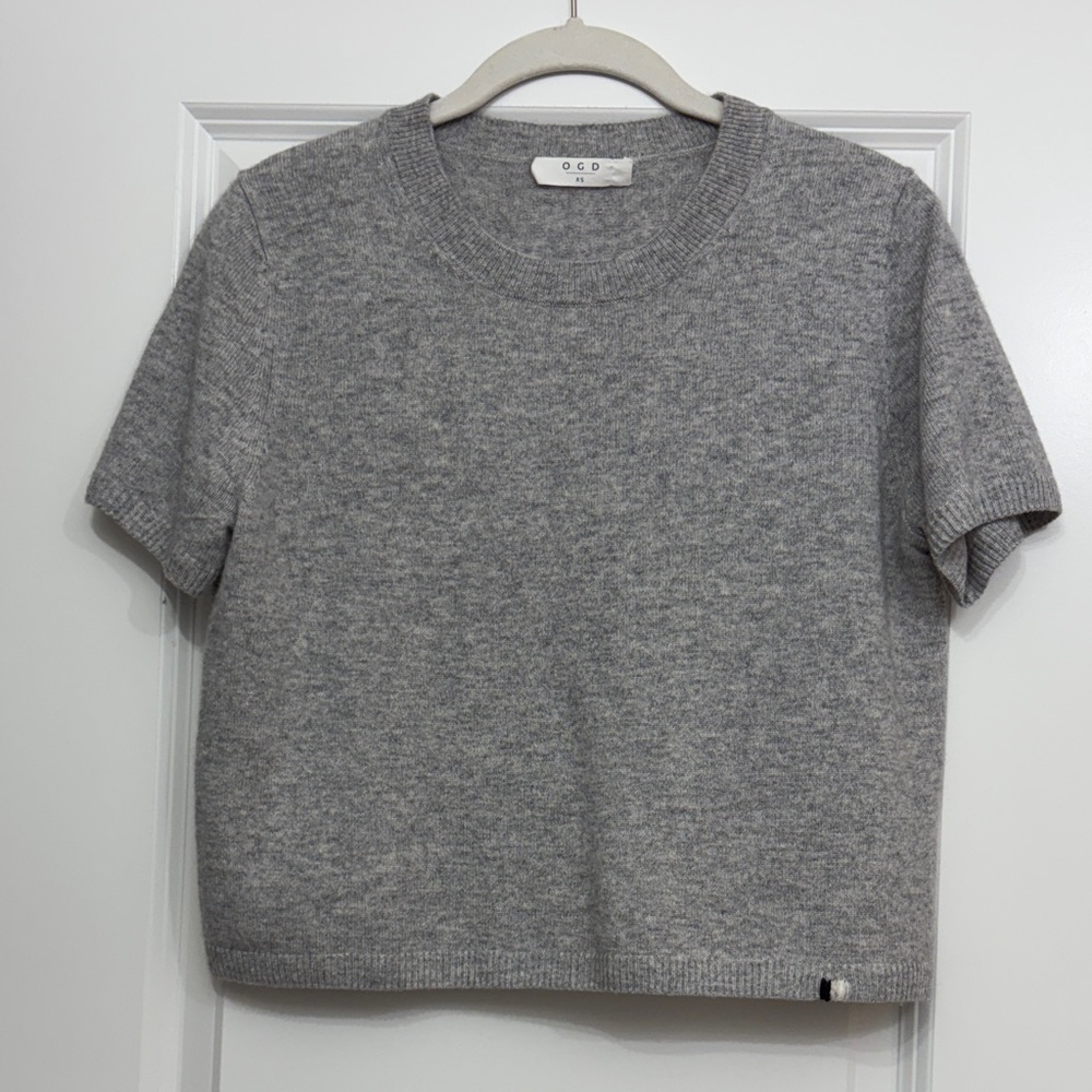 One Grey Day Short-Sleeve Cashmere Tee - Gray Size XS